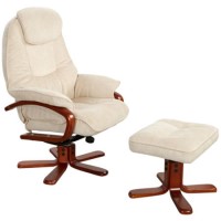 Hong Kong Chenille Fabric Swivel Recliner & Footstool in Beige