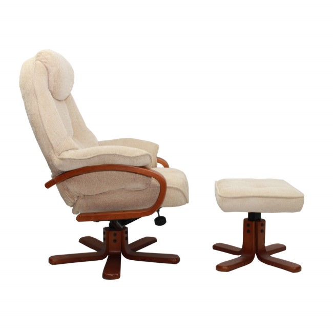 Hong Kong Chenille Fabric Swivel Recliner & Footstool in Beige