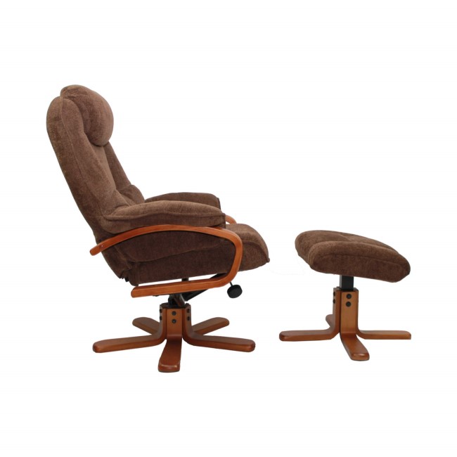 Hong Kong Chenille Fabric Swivel Recliner & Footstool in Chocolate