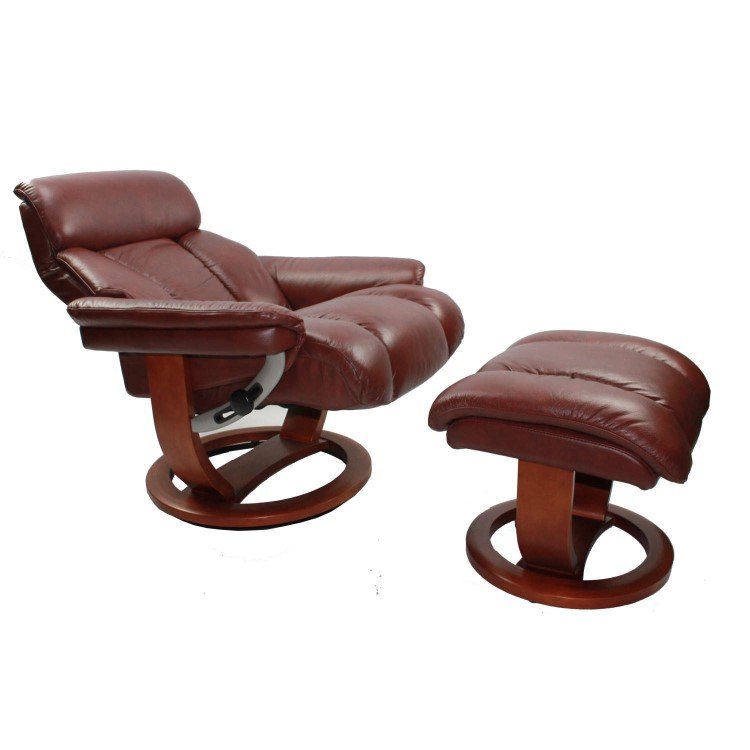 Mars Leather Swivel Recliner & Footstool in Chestnut