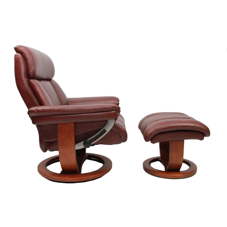 Mars Leather Swivel Recliner & Footstool in Chestnut