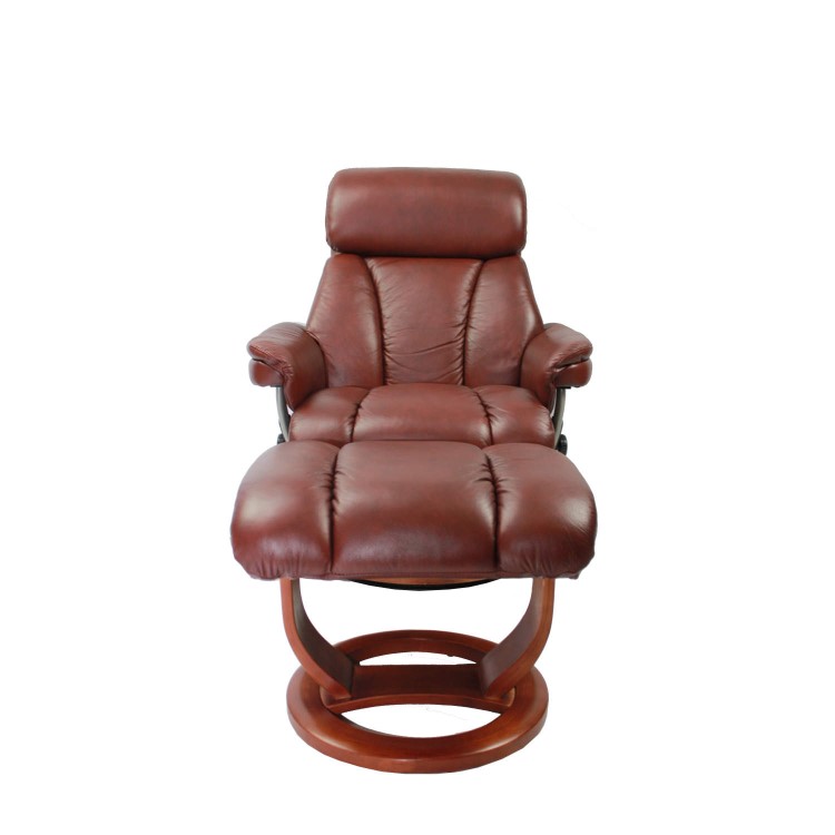 Mars Leather Swivel Recliner & Footstool in Chestnut