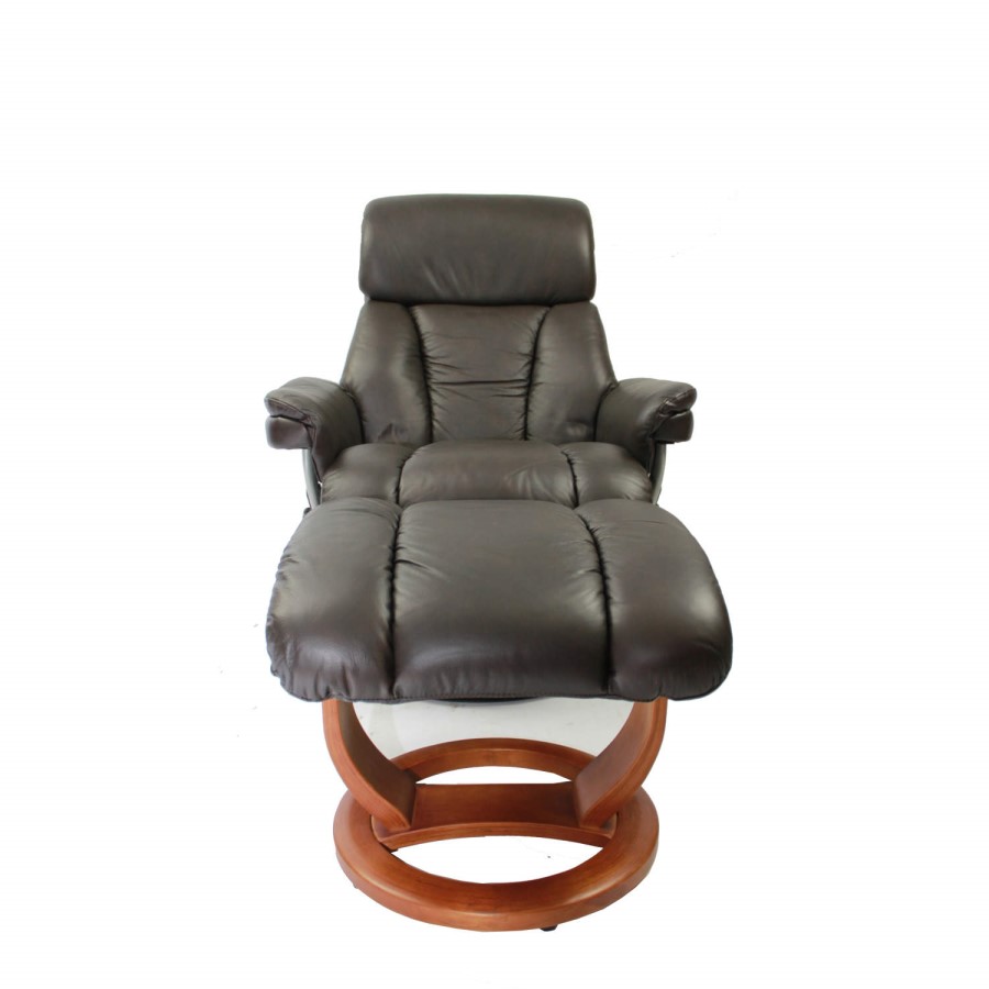 Mars Leather Swivel Recliner & Footstool in Chocolate