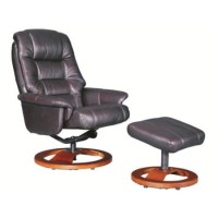 Venus Oil-Touch Leather Swivel Recliner & Footstool in Red Wine