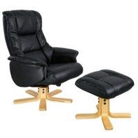 Shanghai Bonded Leather Swivel Recliner & Footstool in Black
