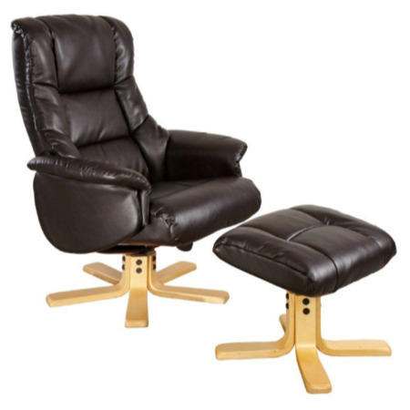 Shanghai Bonded Leather Swivel Recliner & Footstool in Chocolate