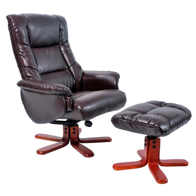 GRADE A1 - Global Furniture Alliance  Shanghai Bonded Leather Swivel Recliner & Footstool in Hazelnut