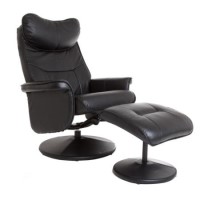 Global Furniture Alliance  Amsterdam Faux Leather Swivel Recliner & Footstool in Black