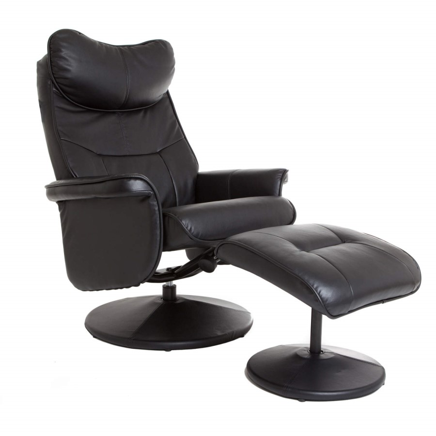 Global Furniture Alliance  Amsterdam Faux Leather Swivel Recliner & Footstool in Black