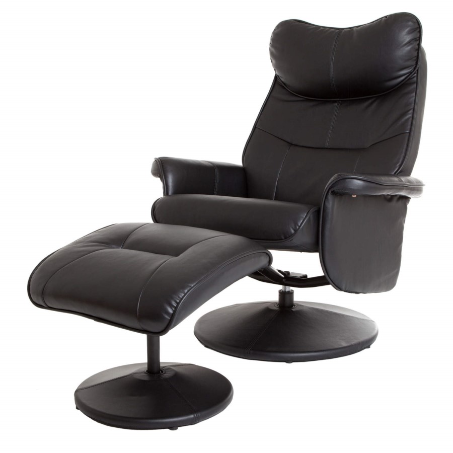 Global Furniture Alliance  Amsterdam Faux Leather Swivel Recliner & Footstool in Black