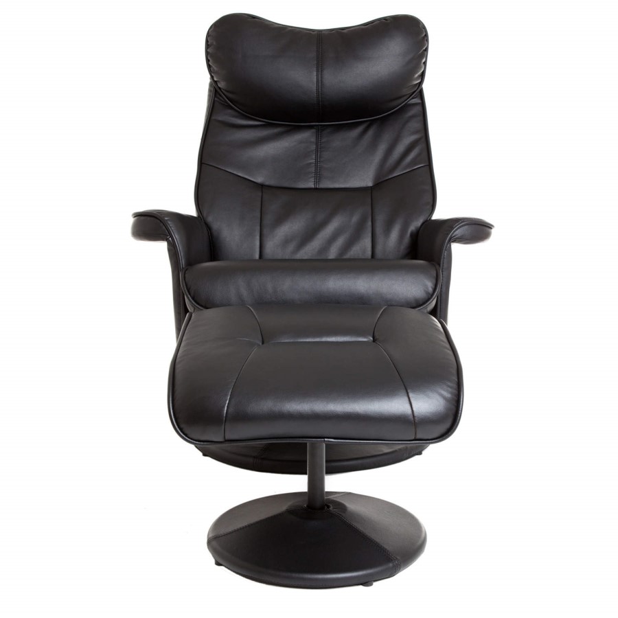 Global Furniture Alliance  Amsterdam Faux Leather Swivel Recliner & Footstool in Black