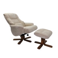 Shangri La Chenille Fabric Swivel Recliner & Footstool in Beige