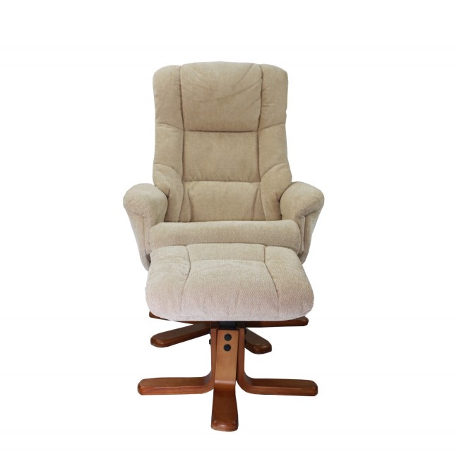 Shangri La Chenille Fabric Swivel Recliner & Footstool in Beige