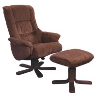 Shangri La Chenille Fabric Swivel Recliner & Footstool in Chocolate