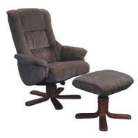 Shangri La Chenille Fabric Swivel Recliner & Footstool in Mink