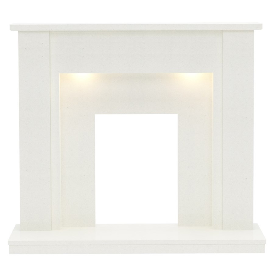 Be Modern Elda White Marble Fireplace Surround with LED Lights - 48 inches