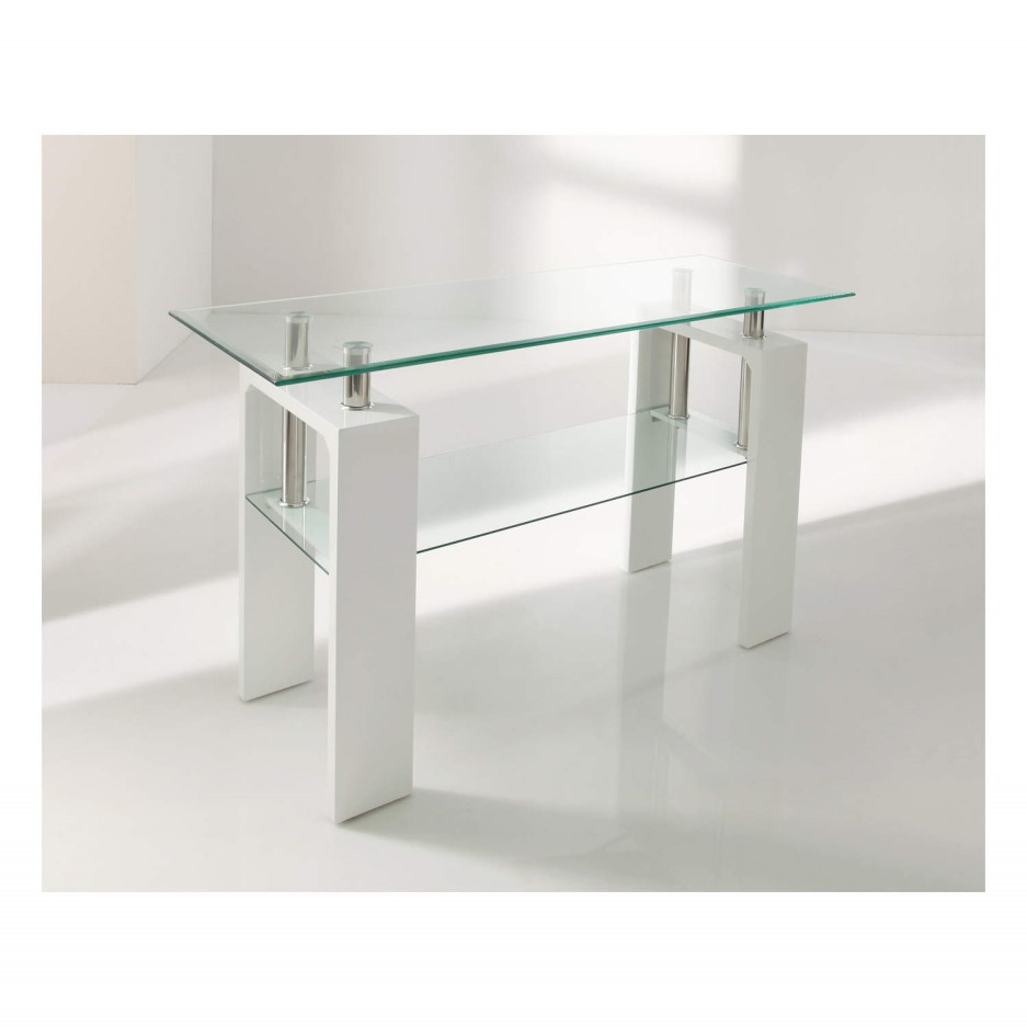 Clearance - Cailco Glass Top Console Table in White | Furniture123