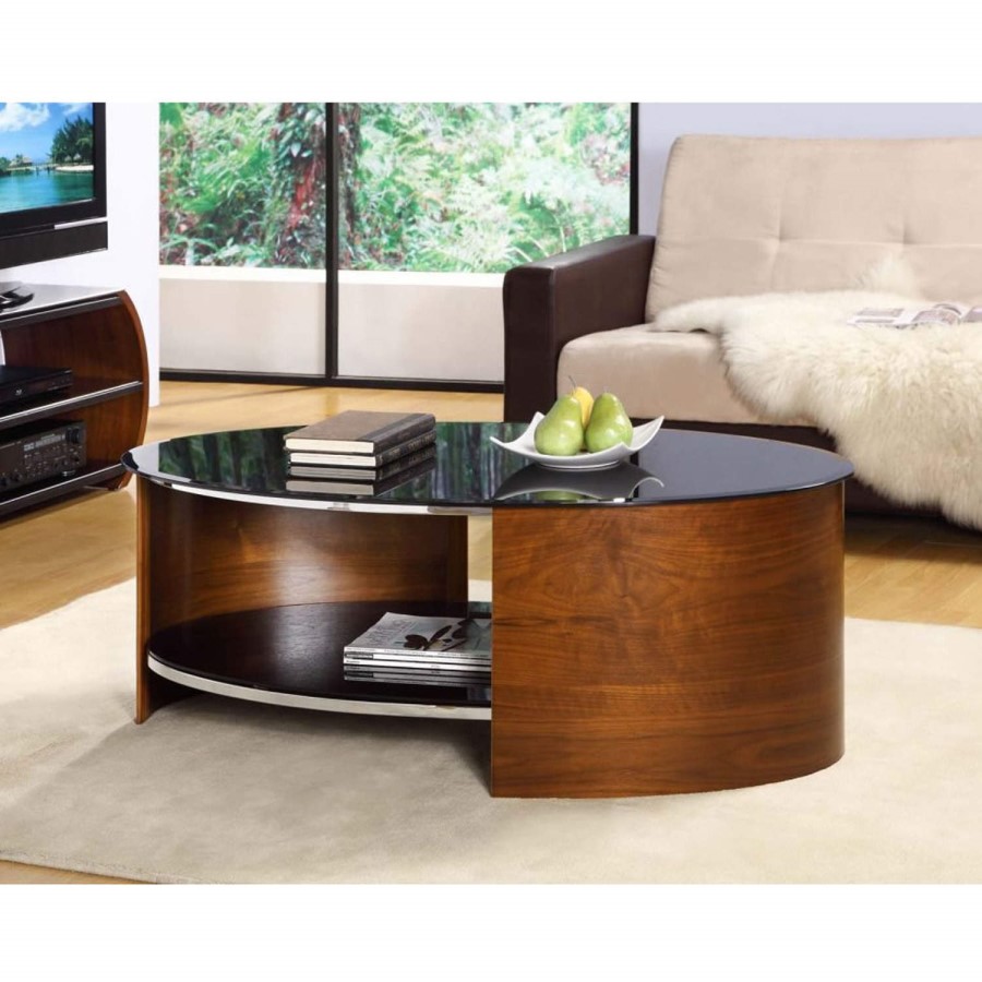 Clearance - Curve Coffee Table in Walnut and Black Glass - As New