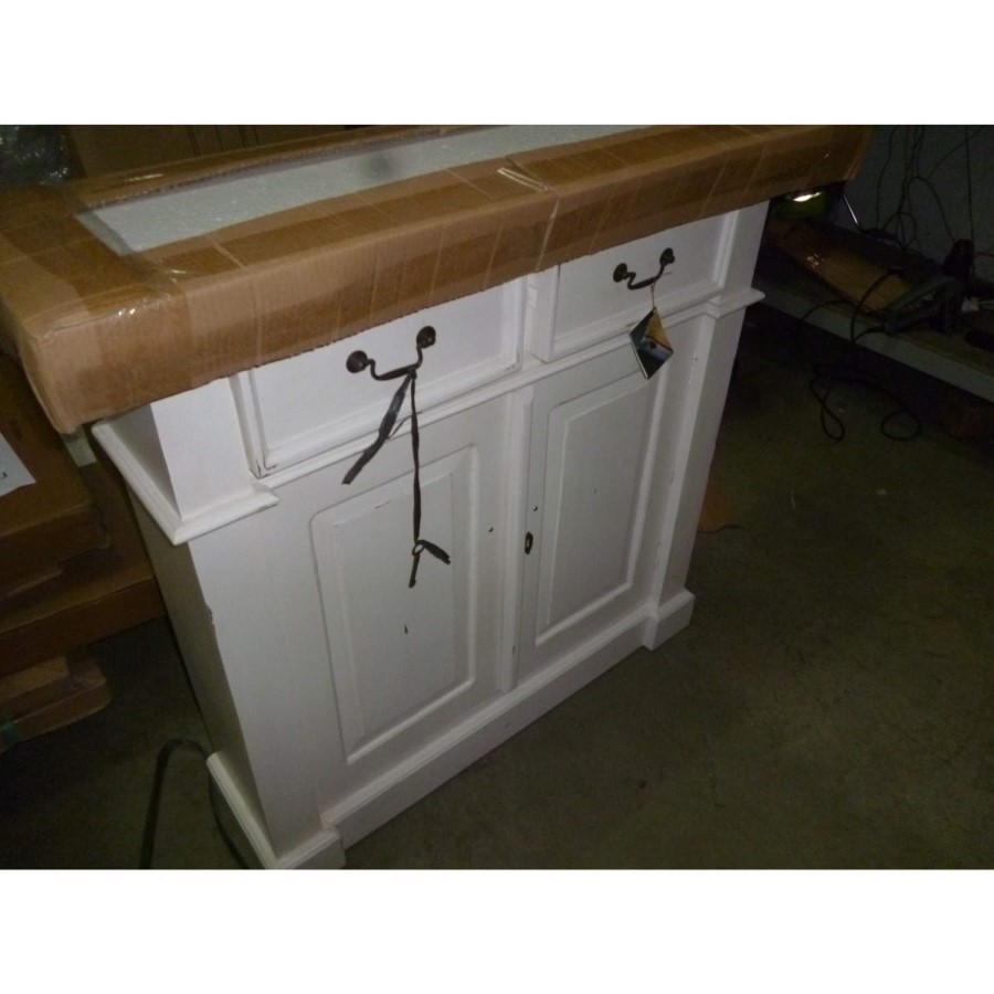 GRADE A2 - French Painted Small 2 Door 2 Drawer Sideboard - antique white