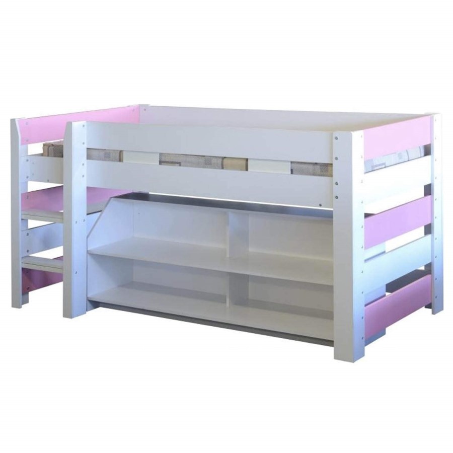 GRADE A2 - Light cosmetic damage - Seconique Lollipop Girls Mid Sleeper Bed in White and Pink