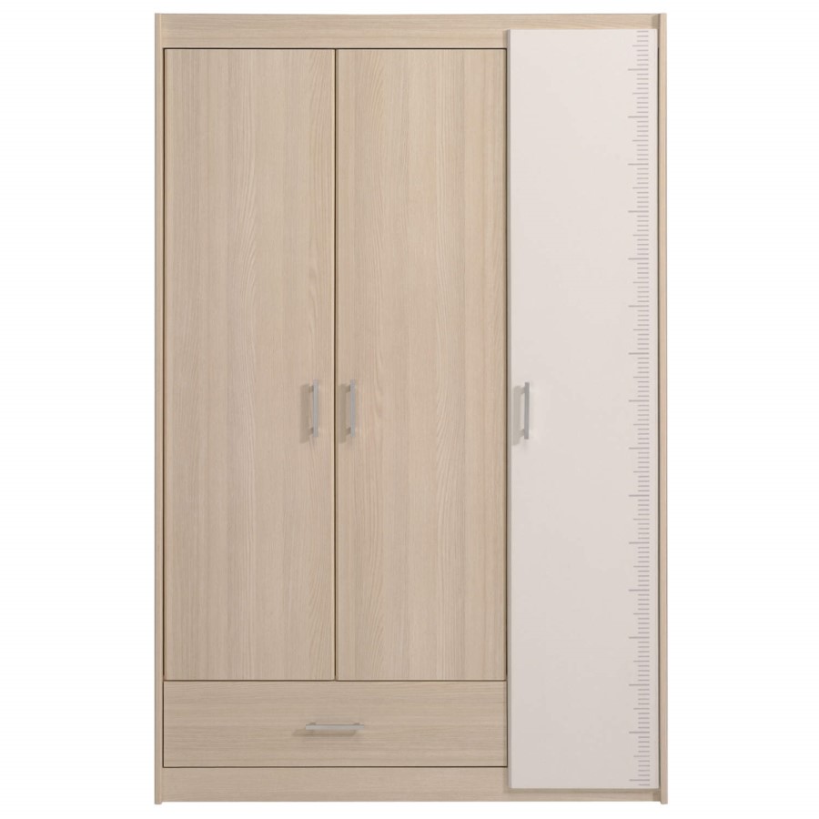 Parisot Charly 3 Door 1 Drawer Wardrobe in Modern Ash and White
