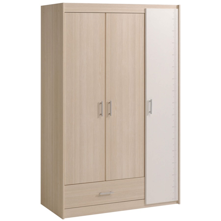 Parisot Charly 3 Door 1 Drawer Wardrobe in Modern Ash and White