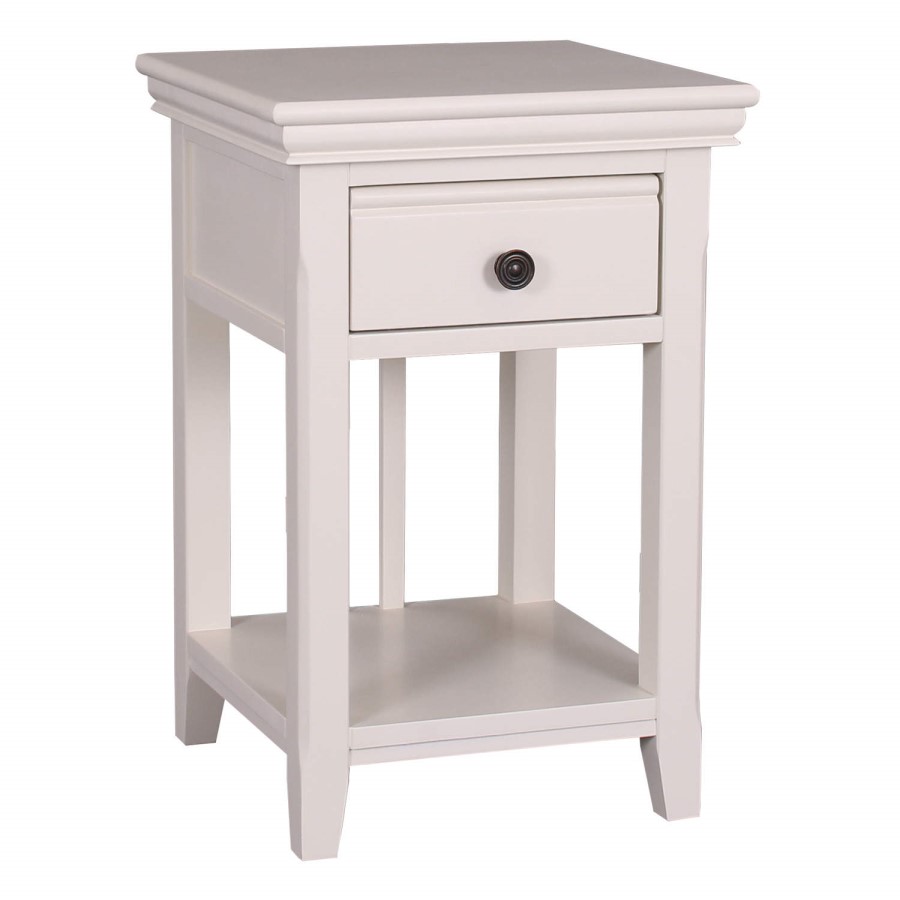 GRADE A1 - Savannah Solid Acacia Wood Bedside Table in Stone White