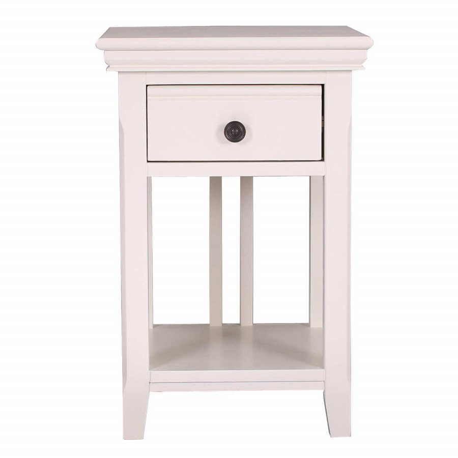 GRADE A1 - Savannah Solid Acacia Wood Bedside Table in Stone White