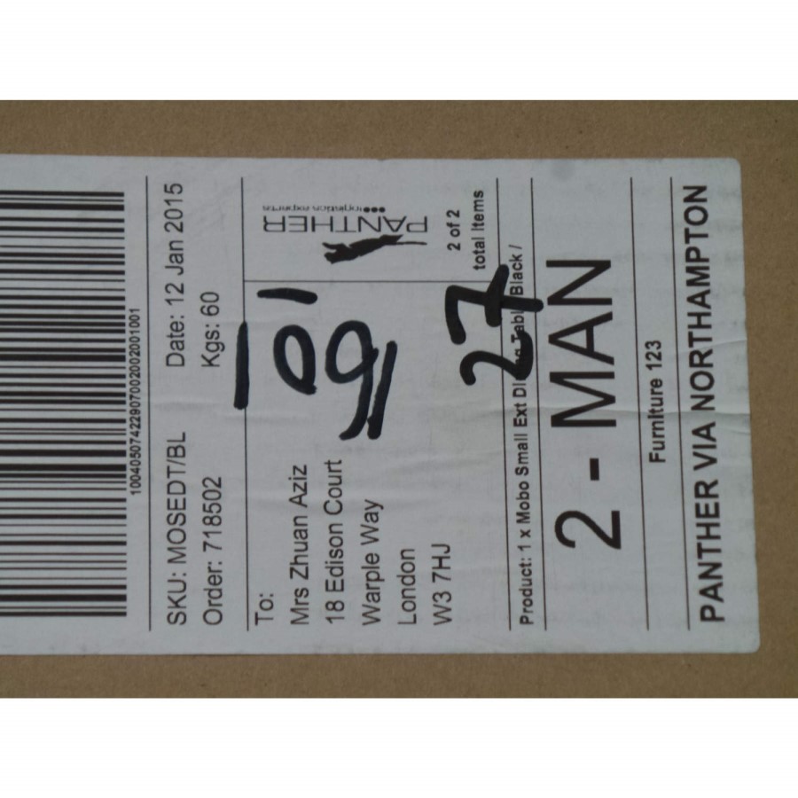 GRADE A2 - Wilkinson Furniture Mobo Small Black Extending Table with Glass Top