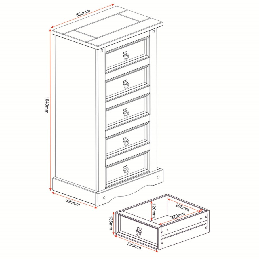 GRADE A2 -  Seconique Original Corona Pine 5 Drawer Chest