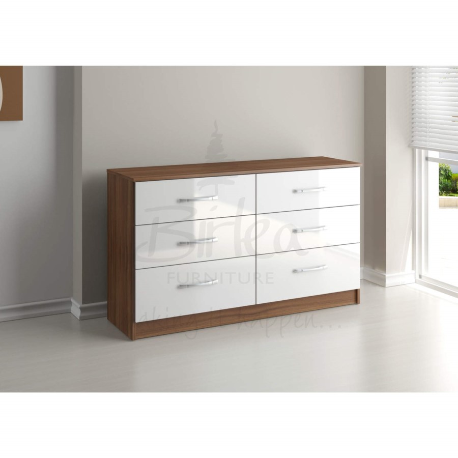 GRADE A2 - Light cosmetic damage - Birlea Furniture Lynx & 6 Drawer Chest in walnut/white