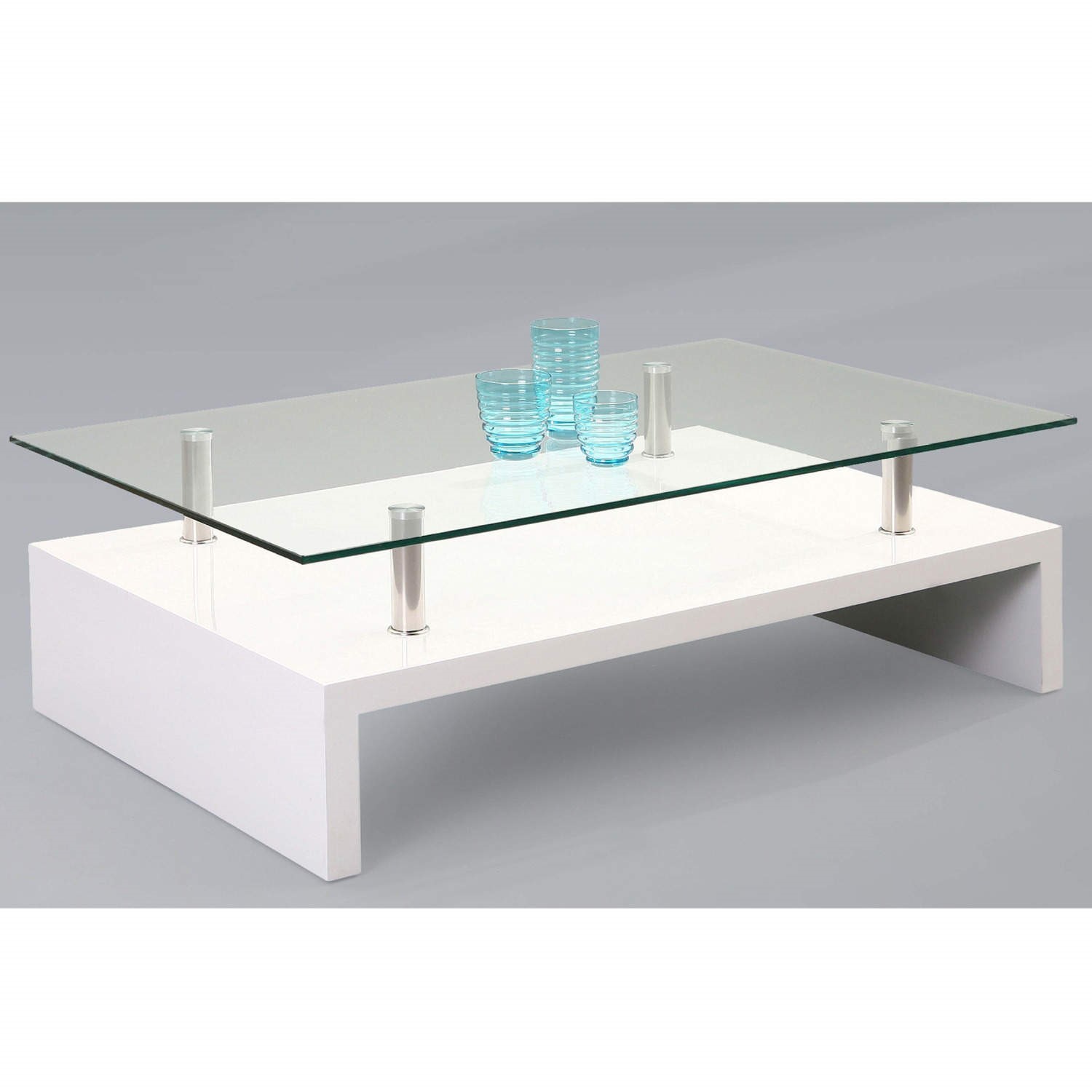 GRADE A1 Tiffany White High Gloss Rectangular Glass Top Coffee Table