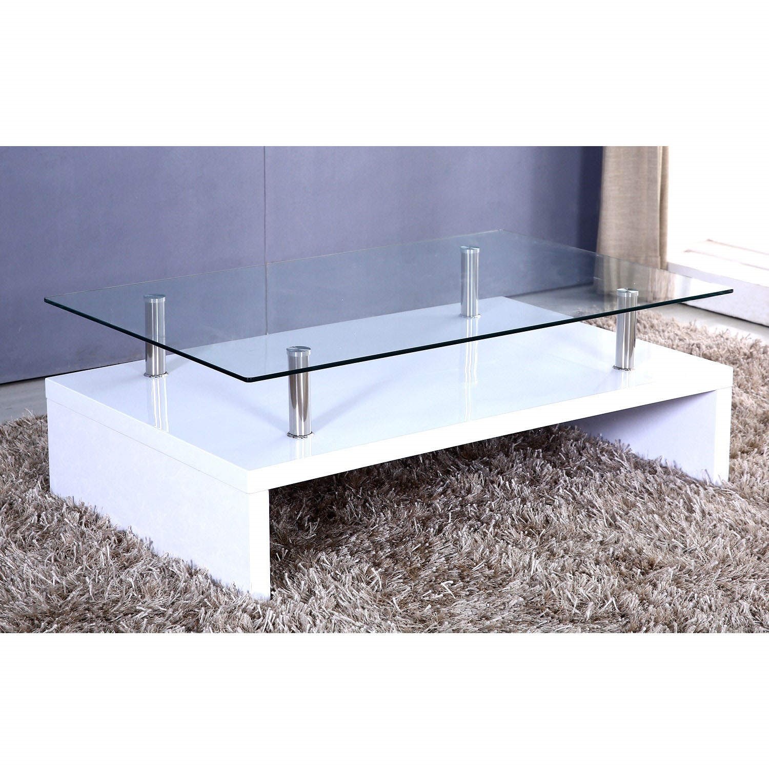 GRADE A1 Tiffany White High Gloss Rectangular Glass Top Coffee Table
