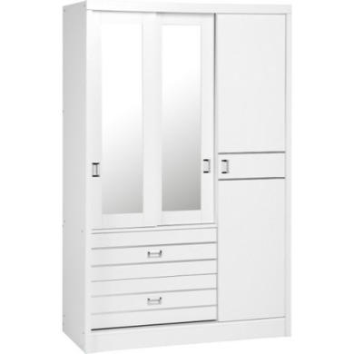GRADE A2 - Jordan 3 Door 2 Drawer Sliding Mirrored Wardrobe in White - 