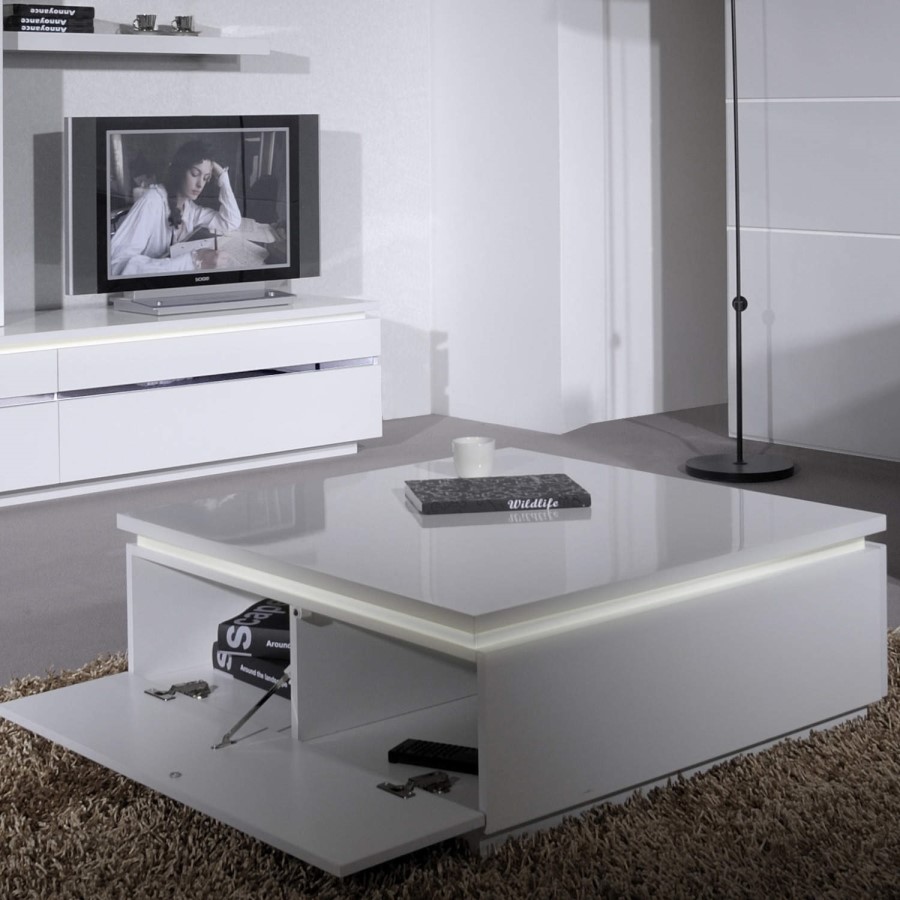 GRADE A1 - Skylight Electra High Gloss Square Coffee Table In White