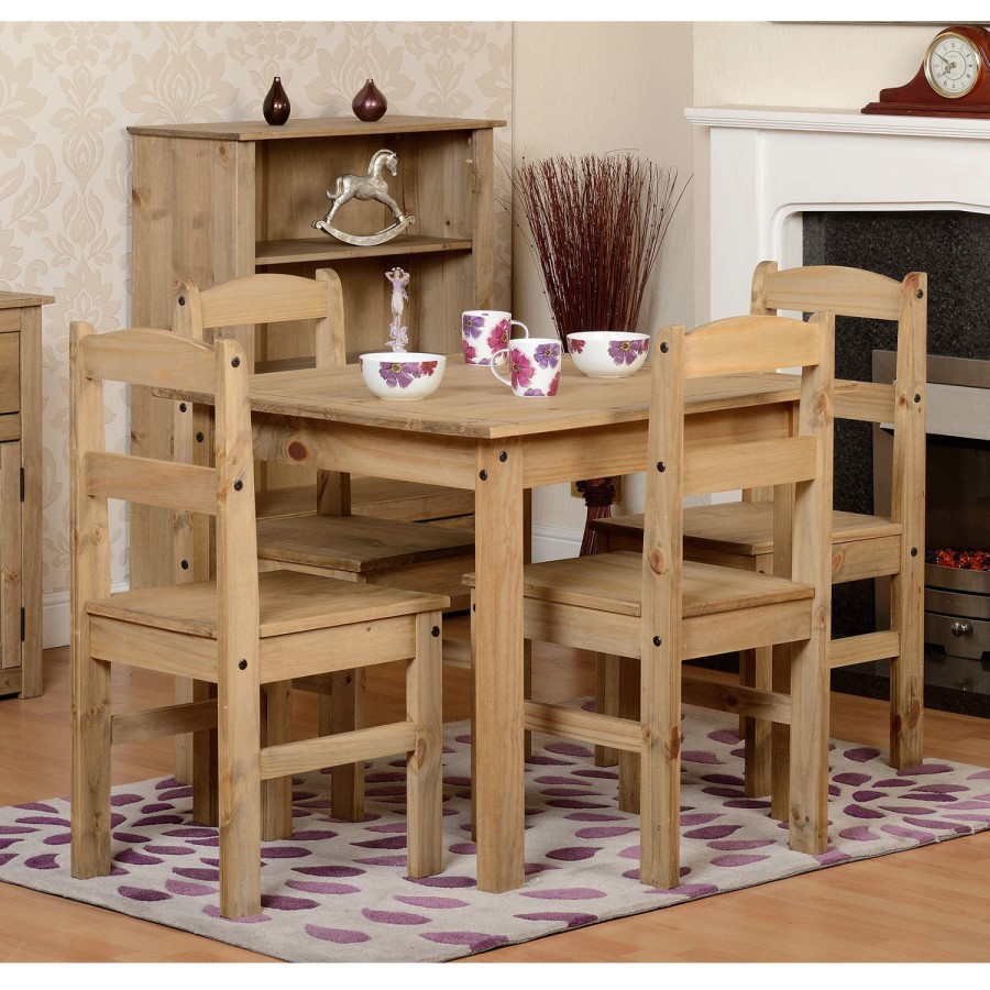 Seconique Panama Dining Set - Natural Wax Pine Dining Table & 4 Natural Wax Pine Dining Chairs