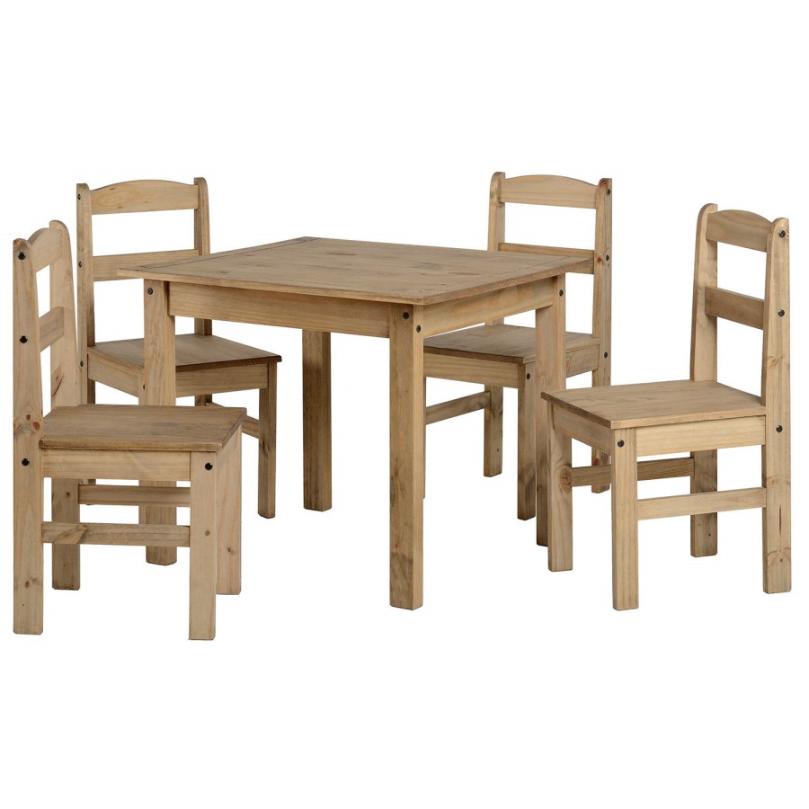 Seconique Panama Dining Set - Natural Wax Pine Dining Table & 4 Natural Wax Pine Dining Chairs