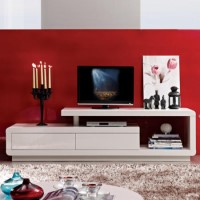 GRADE A1 - Evoque Geometric TV Unit in White High Gloss with Touch Open Drawers