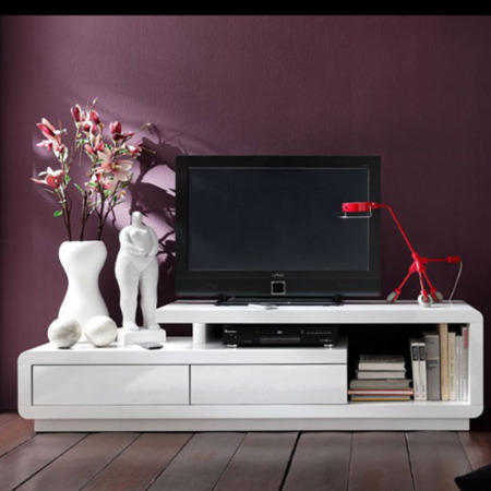 GRADE A1 - Evoque Geometric TV Unit in White High Gloss with Touch Open Drawers