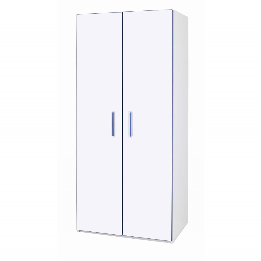 GRADE A2 - One Call Furniture Kiddi Blue 2 Door Wardrobe White Melamine and Blue Edging