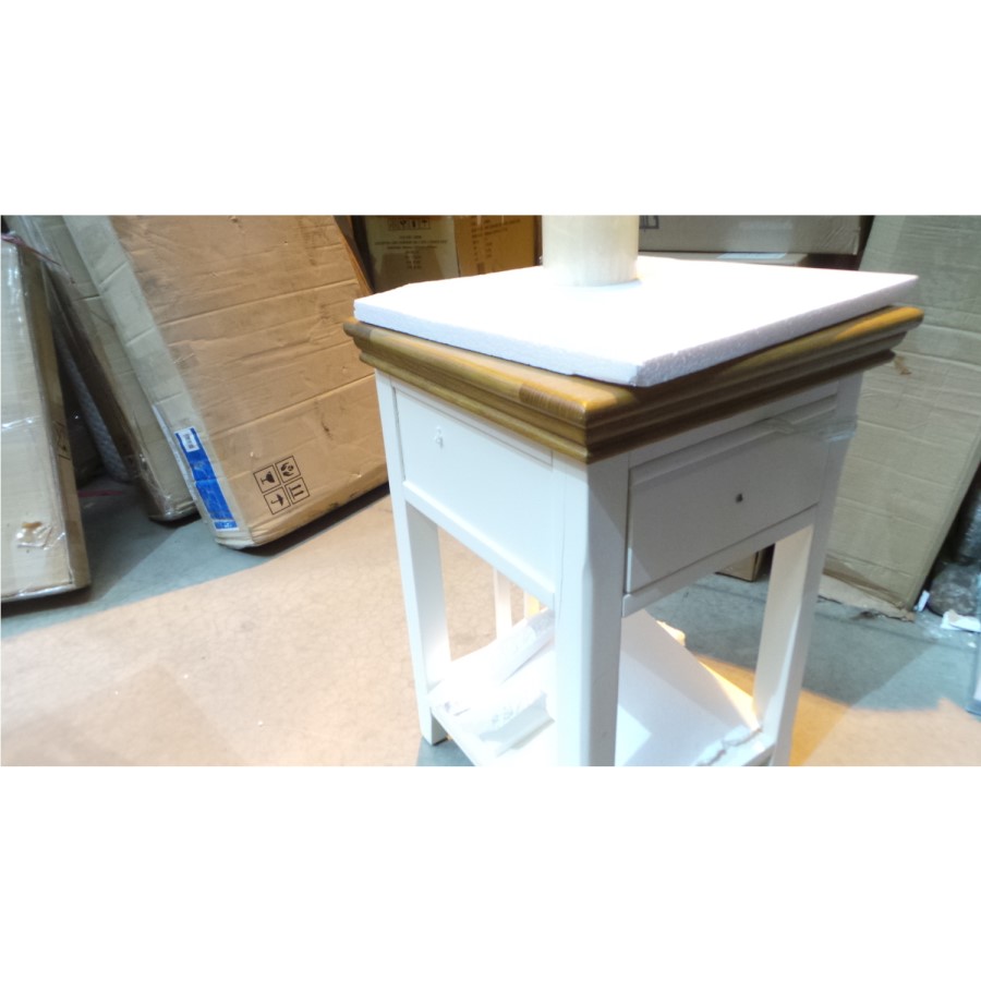 GRADE A3 - Charleston Bedside Table in Cream and Oak 