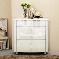 Birlea Furniture Aztec 5 Drawer Wide Chest in White High Gloss