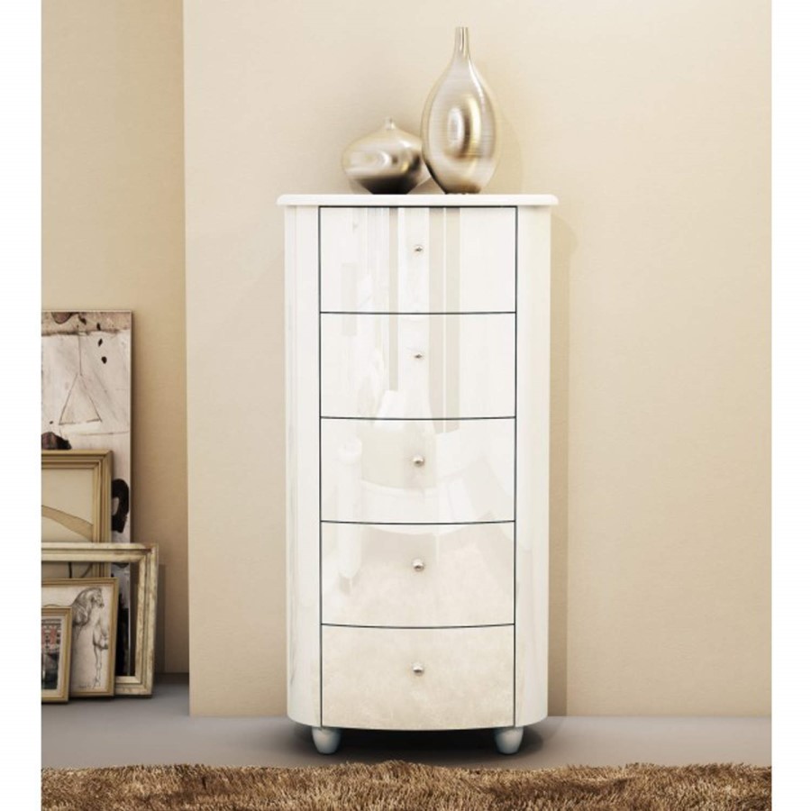 GRADE A3 - Birlea Furniture Aztec 5 Drawer Narrow Chest in White High Gloss