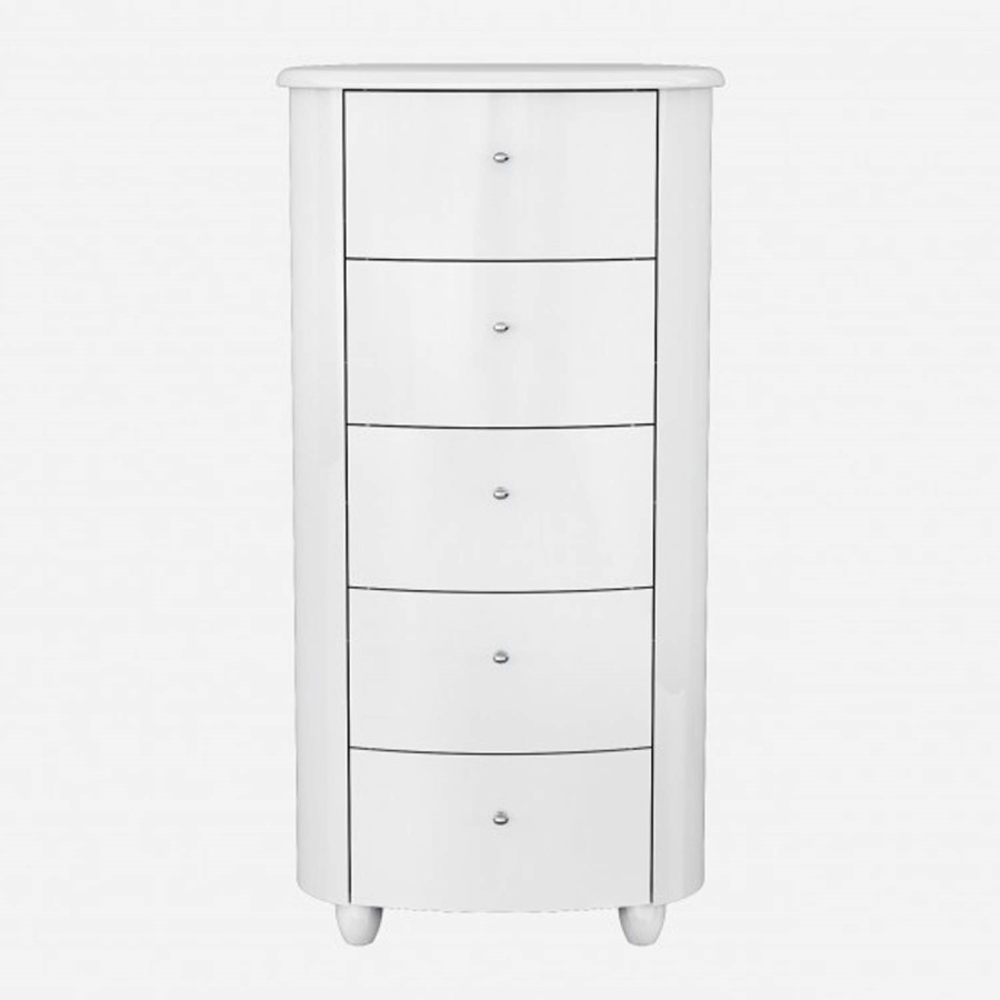 GRADE A3 - Birlea Furniture Aztec 5 Drawer Narrow Chest in White High Gloss