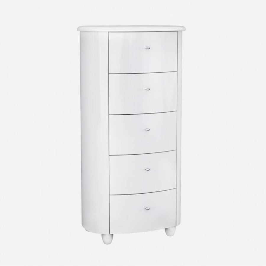 GRADE A3 - Birlea Furniture Aztec 5 Drawer Narrow Chest in White High Gloss