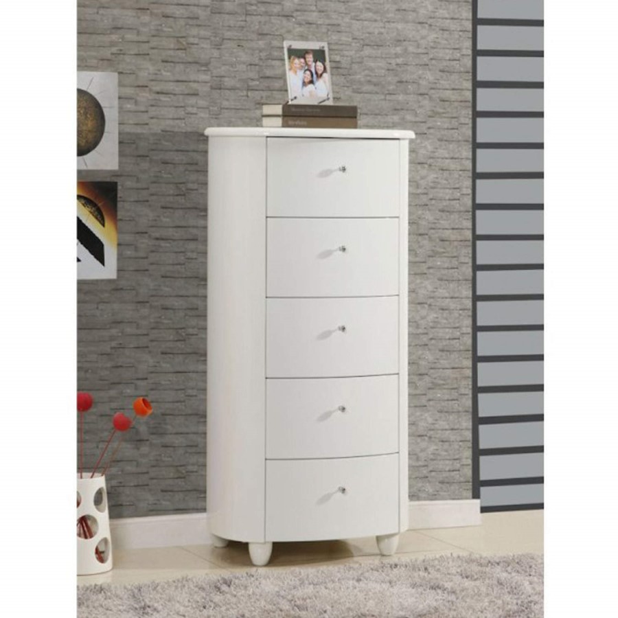 GRADE A3 - Birlea Furniture Aztec 5 Drawer Narrow Chest in White High Gloss