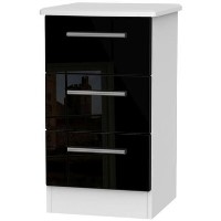 GRADE A2 - Knightsbridge 3 Drawer Bedside Chest in Black High Gloss and White Matt