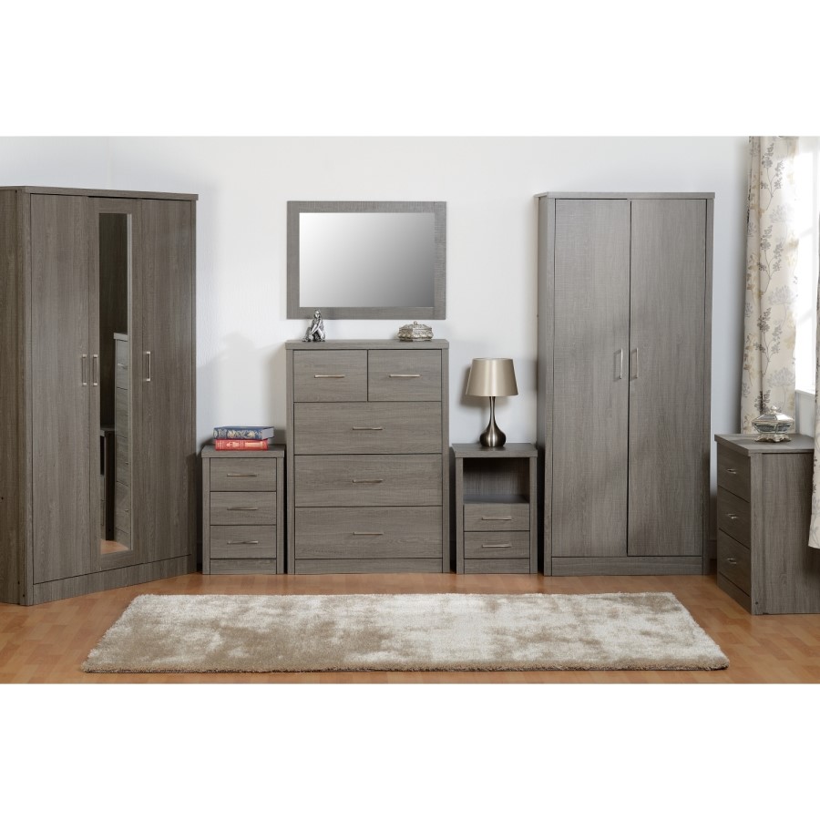 Seconique Lisbon Bedside Table in Black Wood Grain