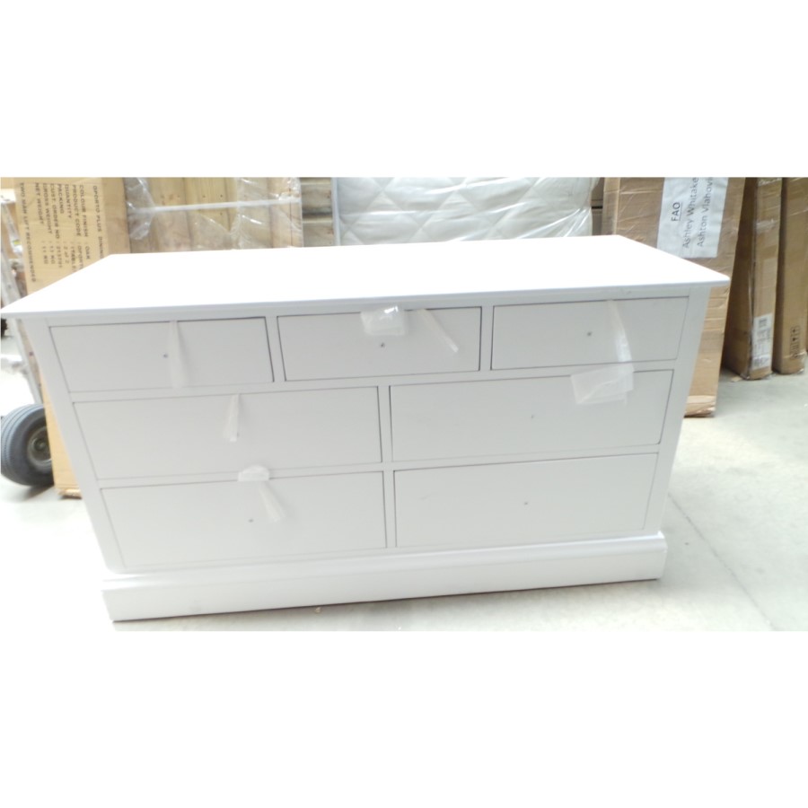 GRADE A3 - Harper Solid Wood 4+3 Wide Chest of Drawers in White