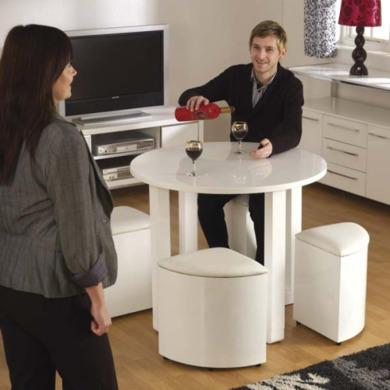 Seconique Charisma High Gloss Dining Set & 4 White Stowaway Chairs